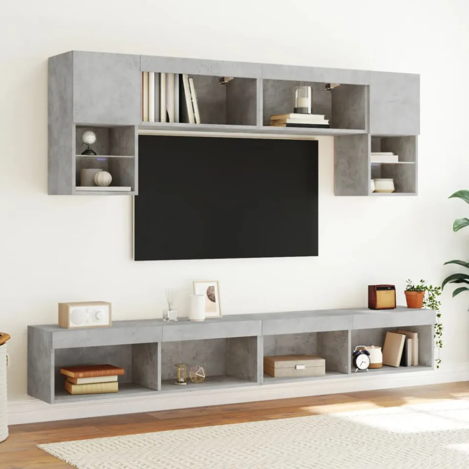 vidaXL 6-delige Tv-wandmeubelset met LED bewerkt hout betongrijs grijs, foto 2