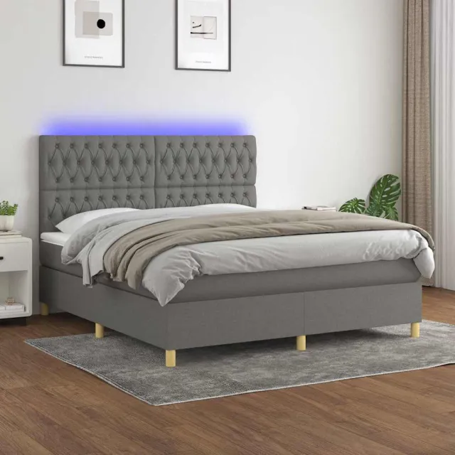 vidaXL Boxspring met matras en LED stof donkergrijs 160x200 cm grijs