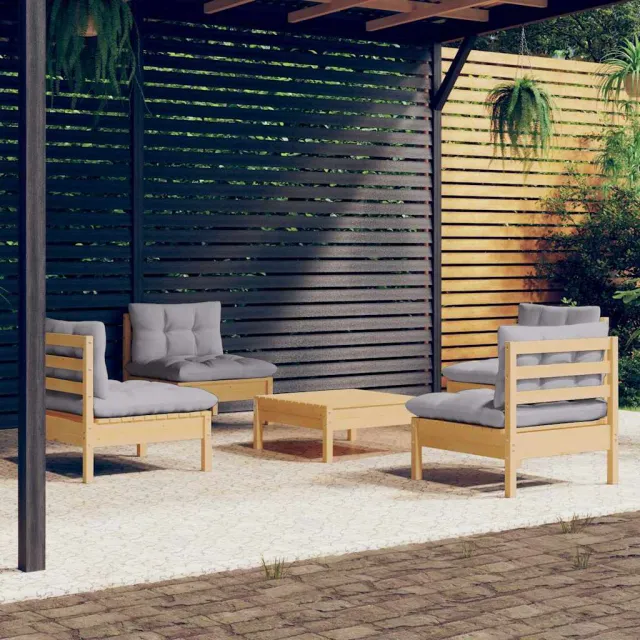 vidaXL 5-delige Loungeset met grijze kussens grenenhout grijs, foto 2