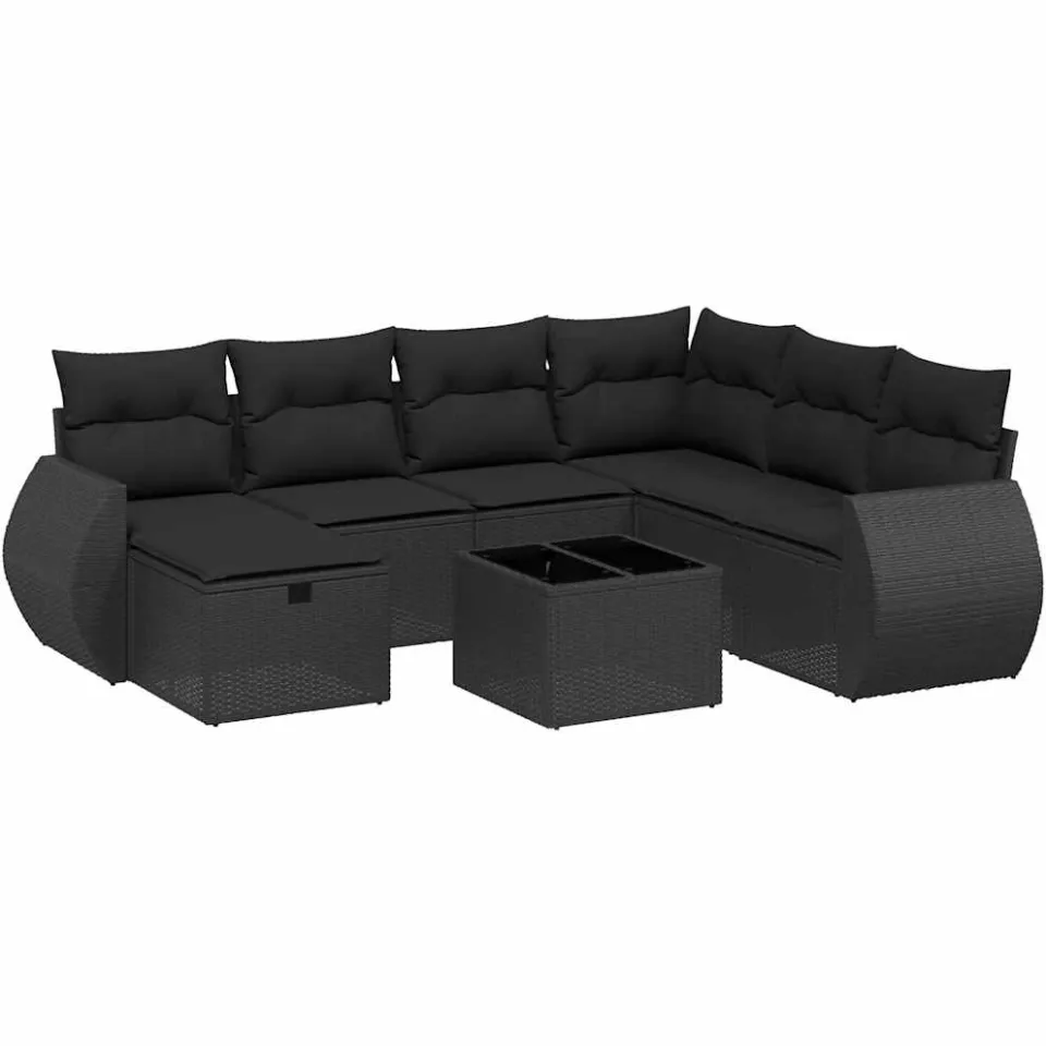 vidaXL 8-delige Loungeset met kussens poly rattan zwart