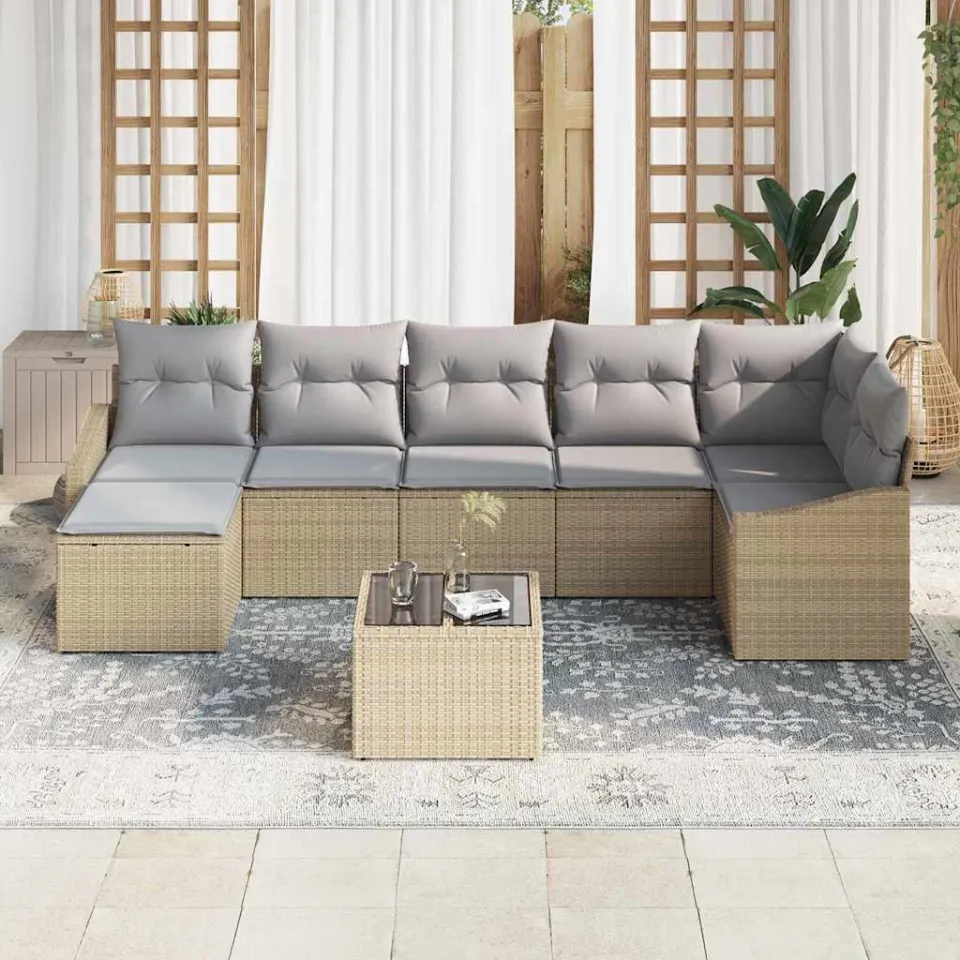 vidaXL Tuin Sofa Set 8 st Beige en Licht Grijs poly rattan, foto 3