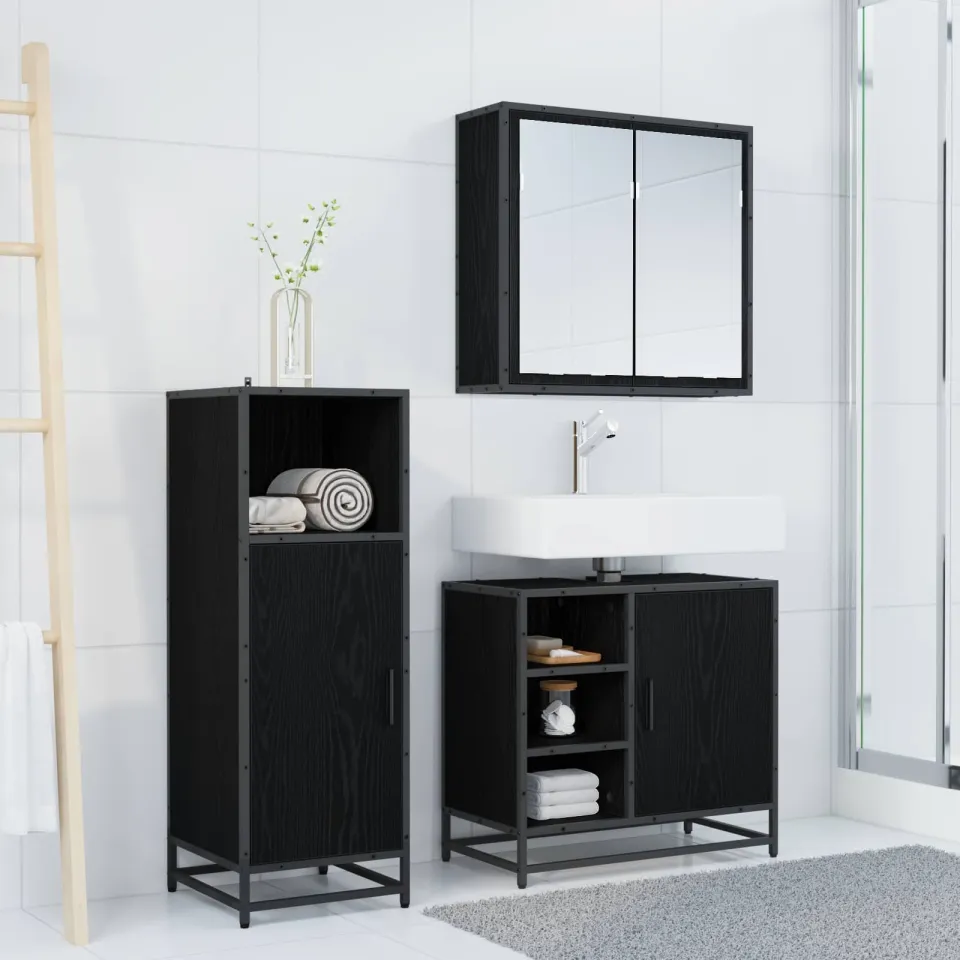 vidaXL Badkamermeubelset 3 st Zwart Eiken 65 x 33 x 60 cm Bewerkt hout, foto 3