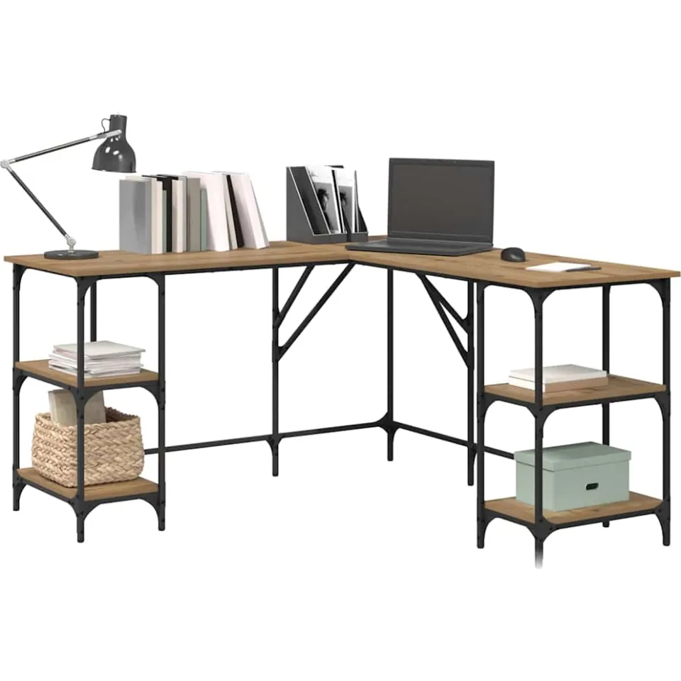 vidaXL Bureau Artisan Eiken 139 x 139 x 75 cm Bewerkt hout, foto 3