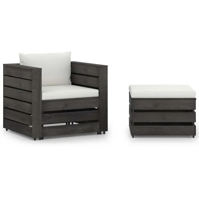 vidaXL 2-delige Loungeset met kussens grijs geïmpregneerd hout Crème