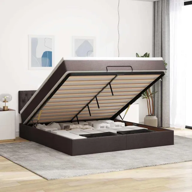 vidaXL Ottoman bed met matras 180x200cm stof donkerbruin bruin