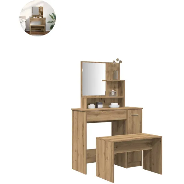 GranMaison Kaptafel met spiegel - Make up tafel - Make up - Toilettafel - Met lades - Artisanaal Eiken
