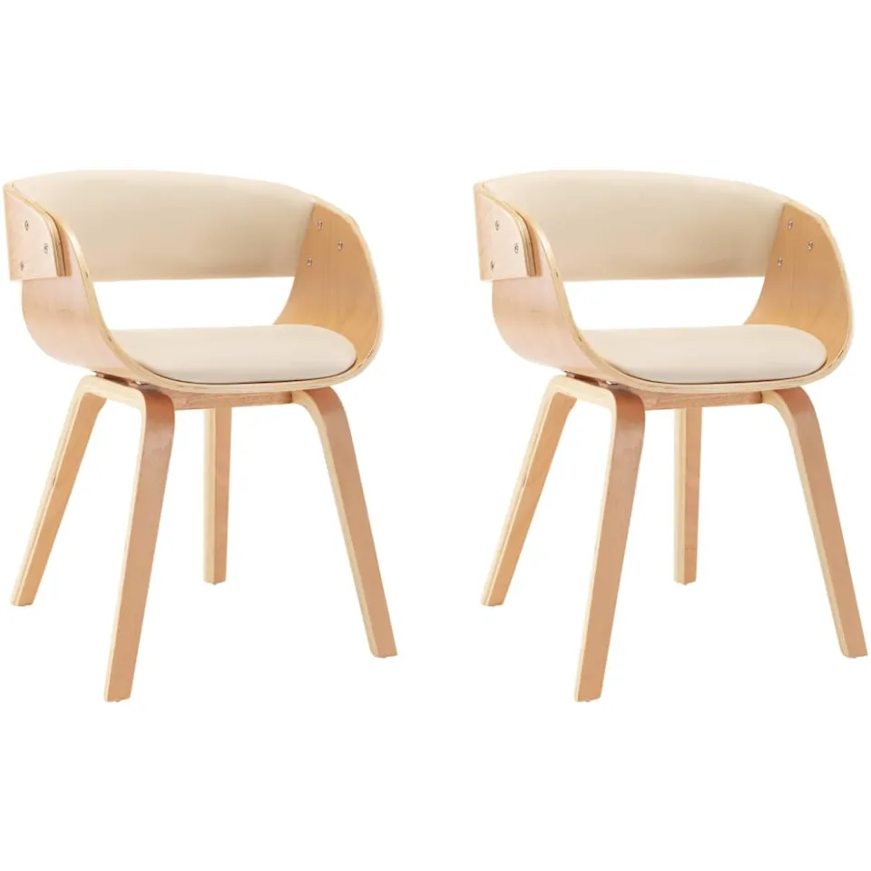 vidaXL Eetkamerstoelen 2 st gebogen hout en kunstleer crèmekleurig, foto 3