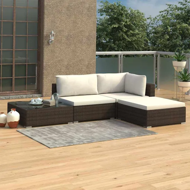 vidaXL 4-delige Loungeset met kussens poly rattan bruin, foto 2