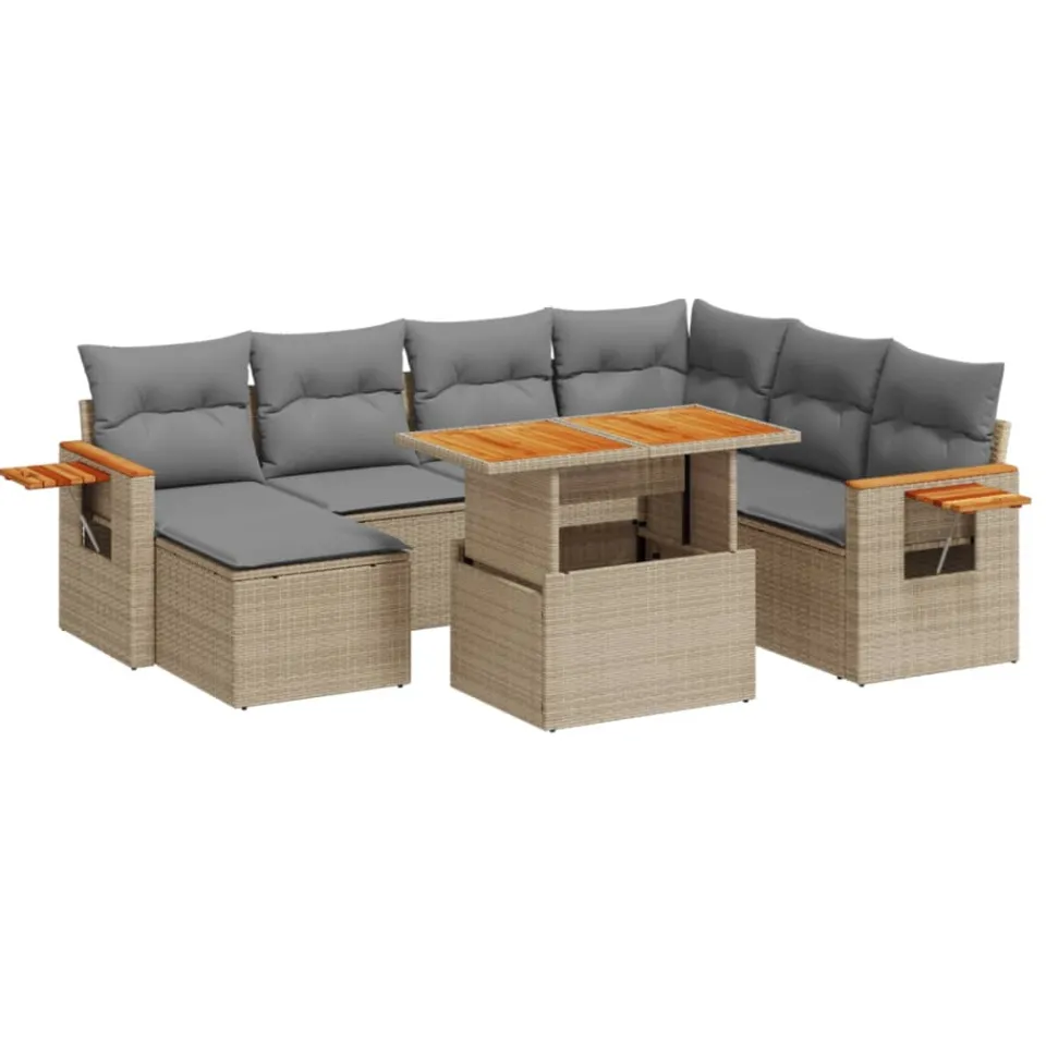 vidaXL 8-delige Loungeset met kussens poly rattan beige, foto 3