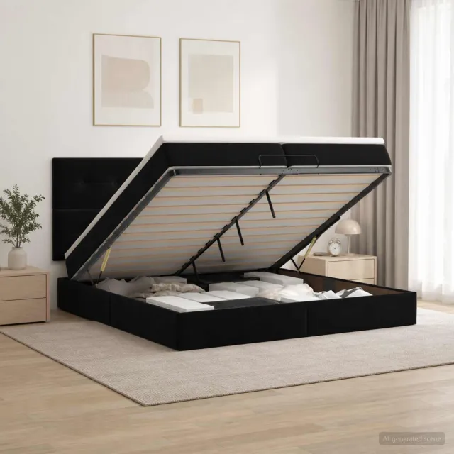 vidaXL Ottoman bed met matras Zwart 200 x 200 cm Fluweel