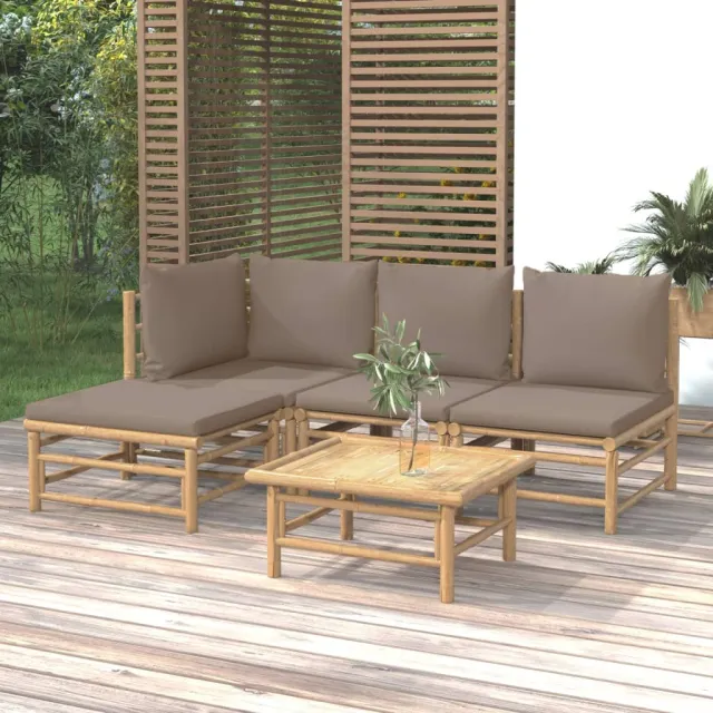 vidaXL 5-delige Loungeset met kussens bamboe taupe, foto 2
