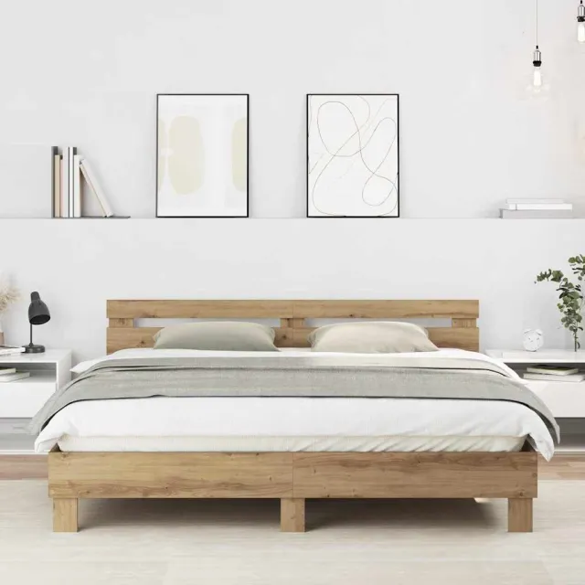 vidaXL Bedframe Artisan Eiken 203 x 185 x 70 cm Bewerkt hout Bruin