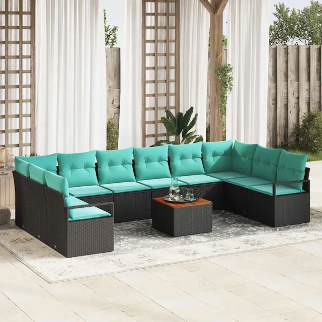 vidaXL Tuinbankenset 11 st Zwart poly rattan, foto 2
