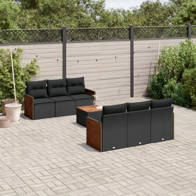 vidaXL 7-delige Loungeset met kussens poly rattan zwart, foto 2