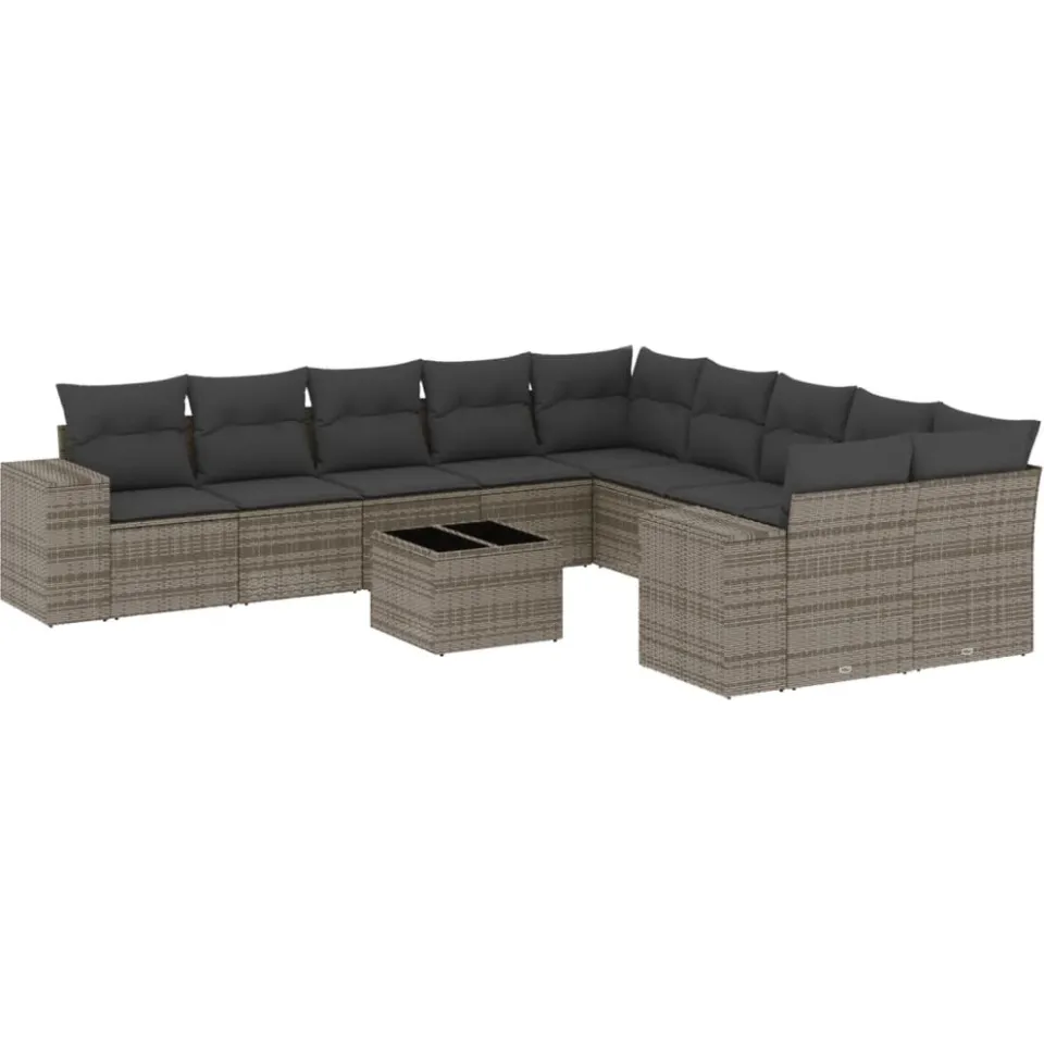 vidaXL 11-delige Loungeset met kussens poly rattan grijs, foto 3