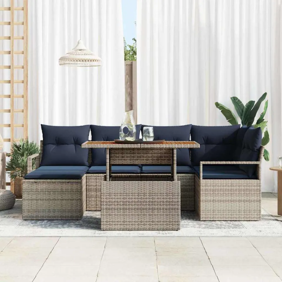 vidaXL Tuinbankenset 7 st Grijs poly rattan, foto 3