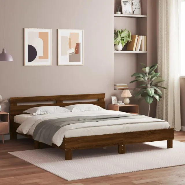vidaXL Bedframe met hoofdeinde en LED bruin eikenkleur 180x200 cm