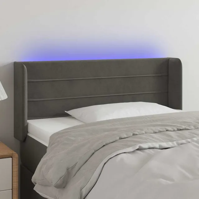 vidaXL Hoofdbord LED 83x16x78/88 cm fluweel donkergrijs grijs