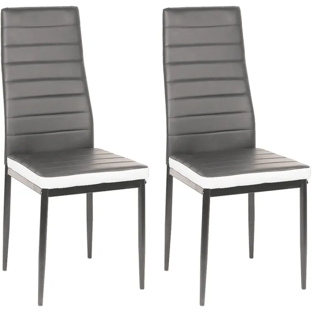 PIPIPOXER Eetkamerstoelen - Set Van 2 - Eettafelstoel - Keukenstoel -Stoel-PU Leer - Metalen Poten -Grijs en wit