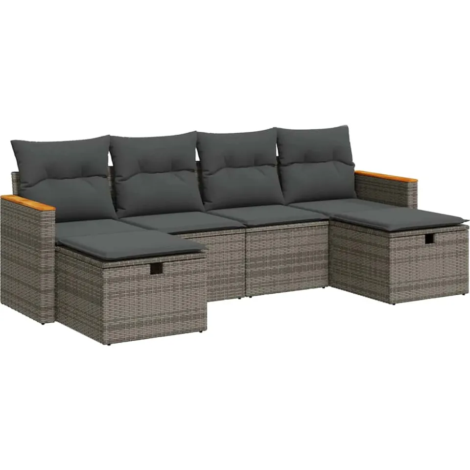 vidaXL 6-delige Loungeset met kussens poly rattan grijs, foto 4