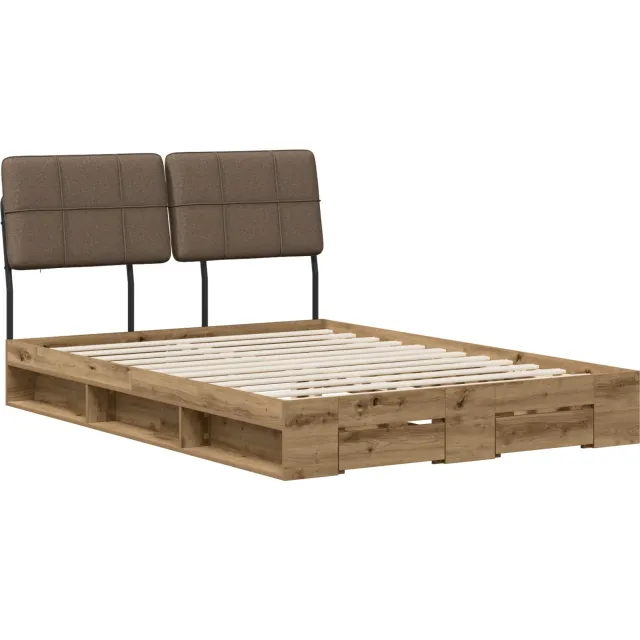 vidaXL Tweepersoonsbed met hoofdbord Artisan eiken en taupe