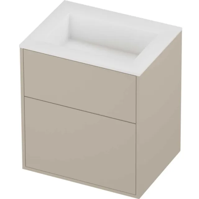 Proline Aristo Badmeubelset Polystone Elegant 2 Laden 60x46x67 cm Mat White Soft Linen Beige