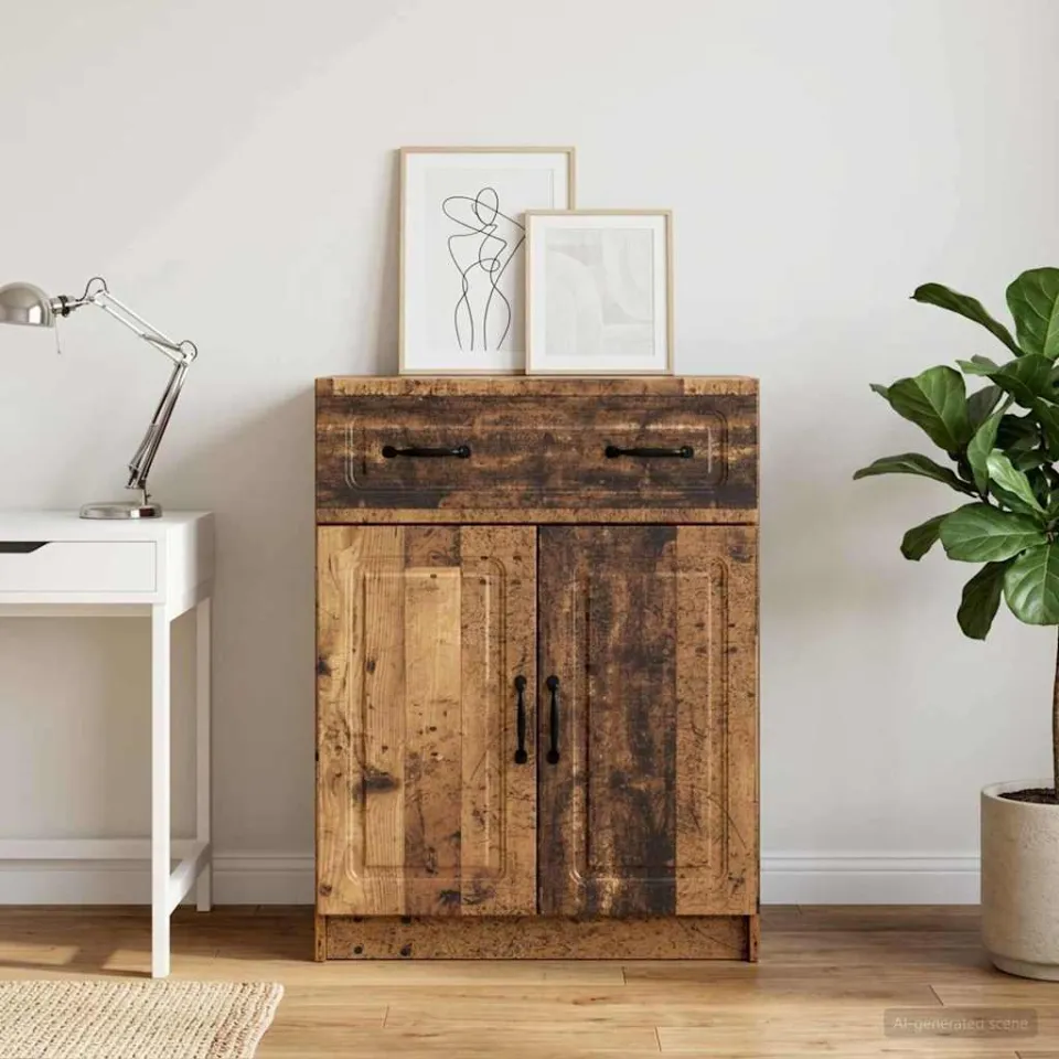 vidaXL Dressoir met lade Oud hout 66 x 34,5 x 87 cm Bewerkt hout bruin, foto 3