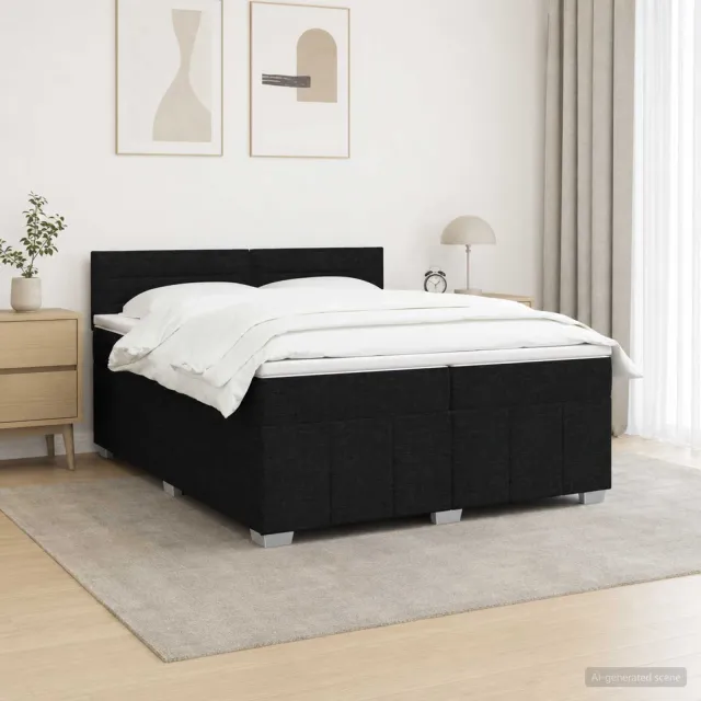 vidaXL LED Boxspring Bed met Matras Zwart 200 x 200 cm Stof