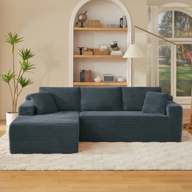 DESMIU Hoekbank 252,5 Cm - Modulaire L Vorm Met 4 Opstellingen En Chaise Longue - Voor Woonkamer Of Appartement - Stof Donkergrijs
