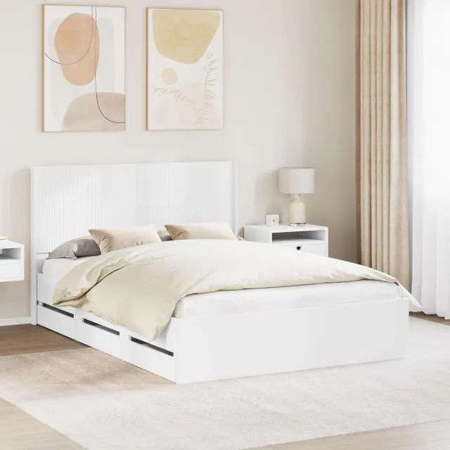 vidaXL Bedframe met opbergruimte en hoofdbord Wit 140 x 190 cm