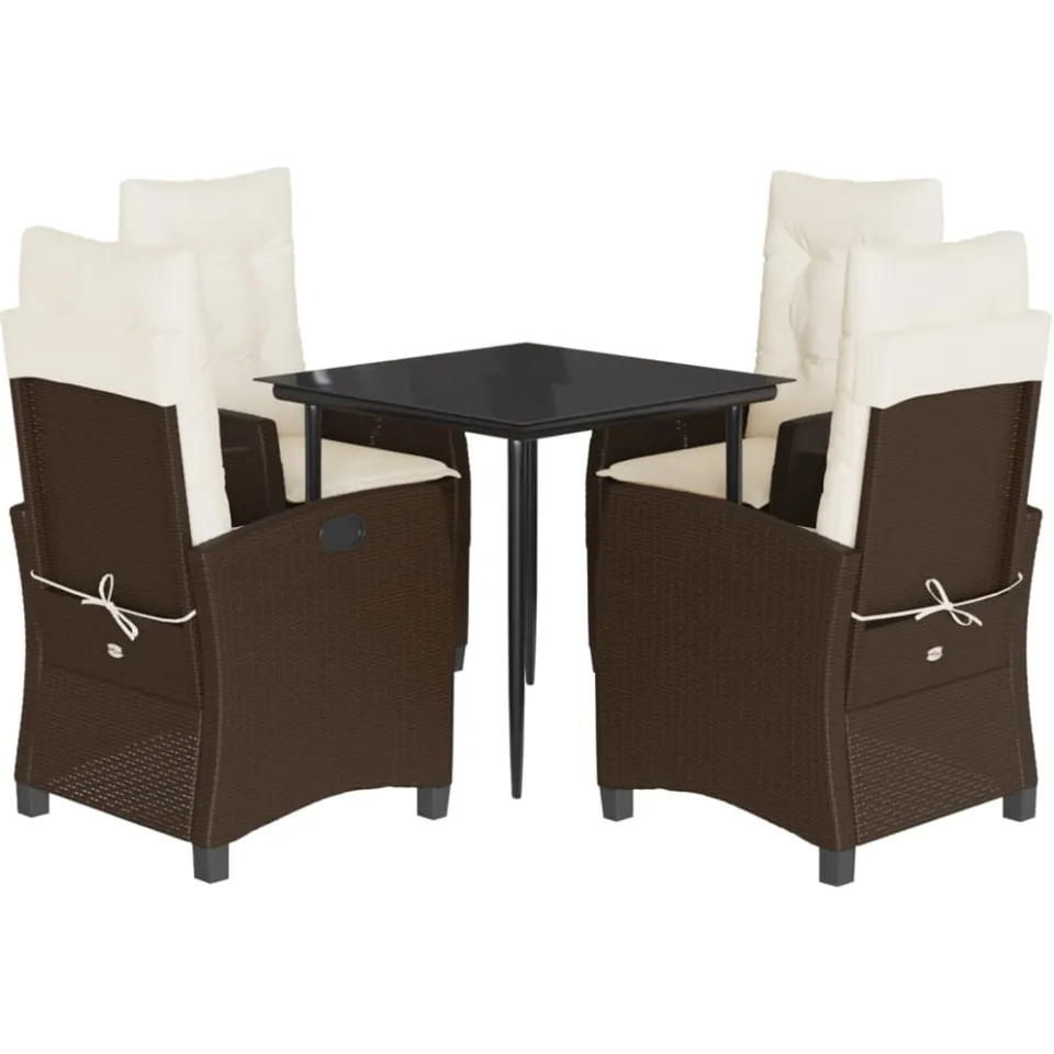 vidaXL 5-delige Tuinset met kussens poly rattan bruin