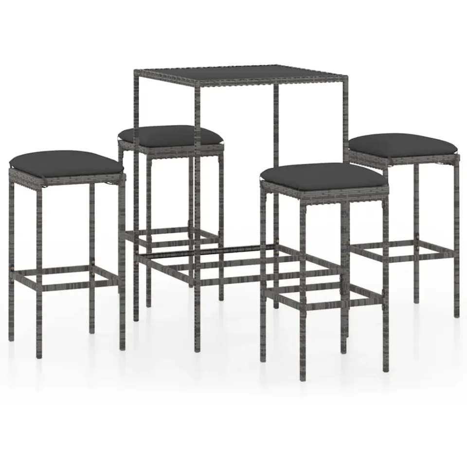 vidaXL 5-delige Tuinbarset met kussens poly rattan grijs, foto 4