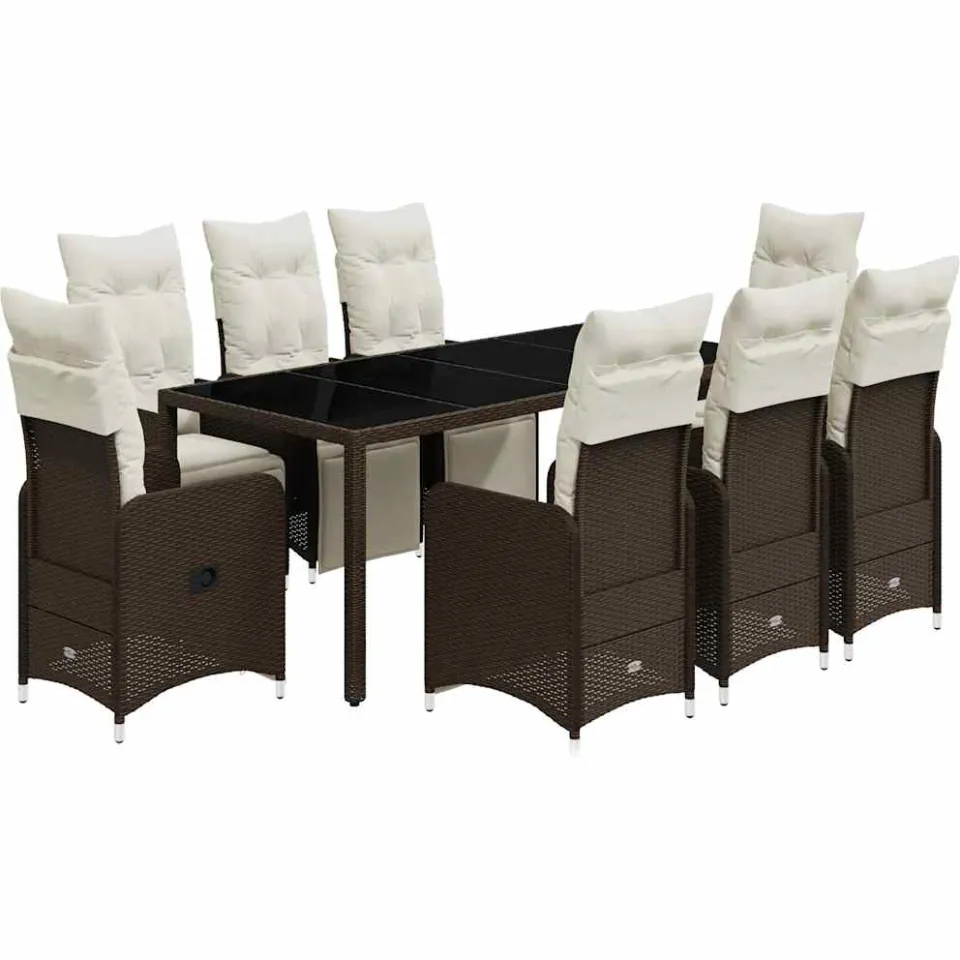 vidaXL 9-delige Bistroset met kussens poly rattan bruin, foto 3