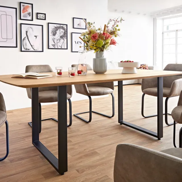 DELIFE Eetkamertafel Edge Boot eiken natuur 200x100x2,5-3 skid zwart Bruin