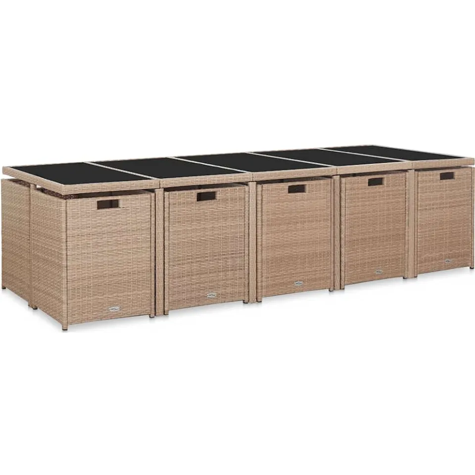 vidaXL 15-delige Tuinset met kussens poly rattan beige, foto 3