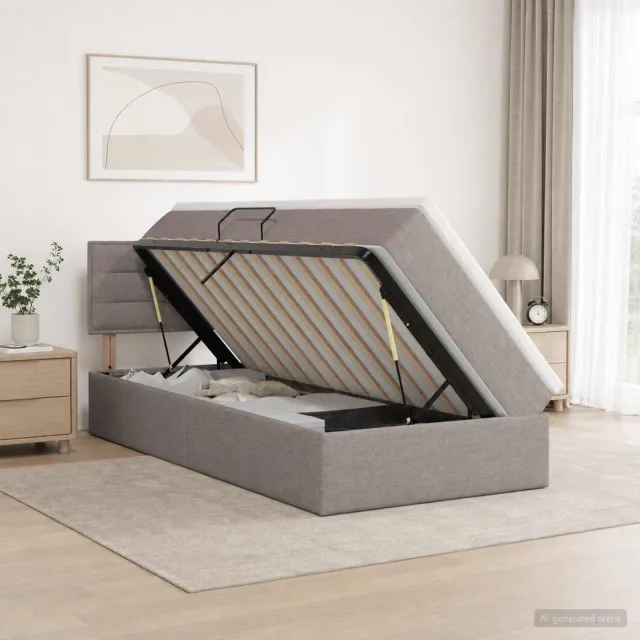 vidaXL LED Opslagbed met Matras Taupe 90 x 200 cm Stof