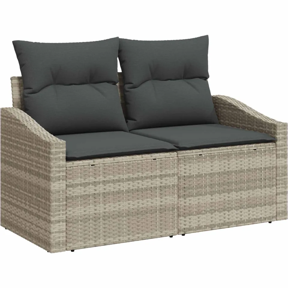 vidaXL Tuinbankenset 7 st Lichtgrijs poly rattan, foto 4