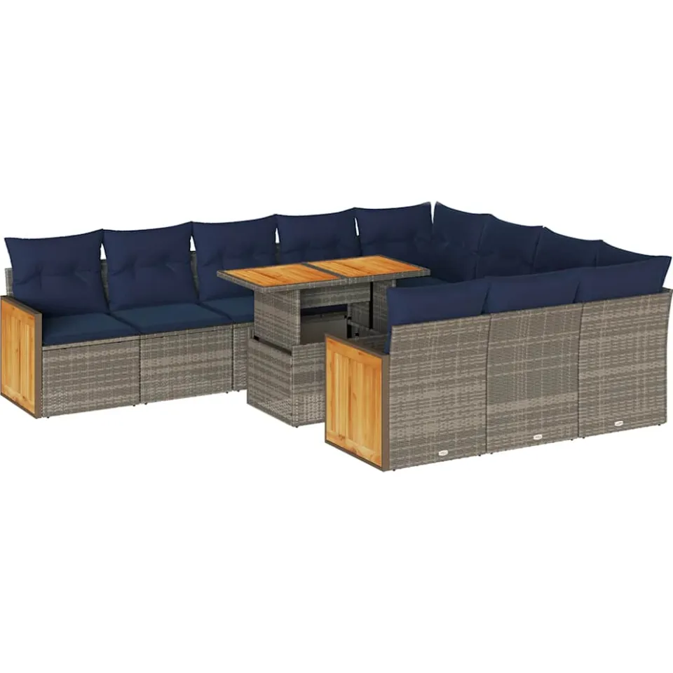 vidaXL 11-delige Loungeset met kussens poly rattan acacia grijs, foto 3
