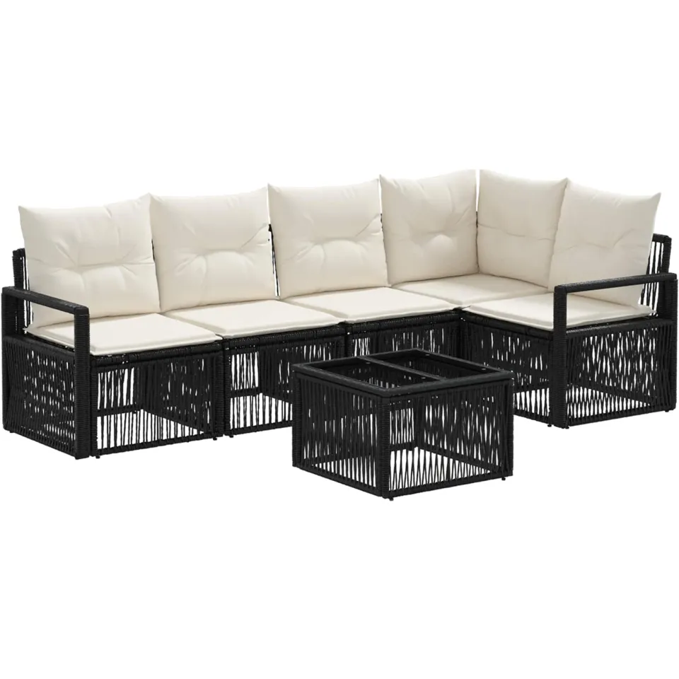 vidaXL Tuinbankenset 6 st Zwart poly rattan, foto 3