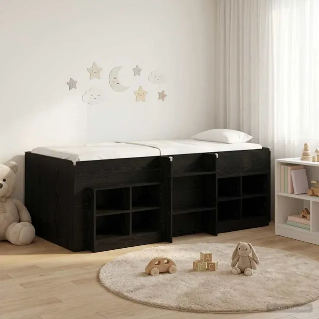 vidaXL Loft Bed Frame met Kast met plank 3 st Zwart Bewerkt hout