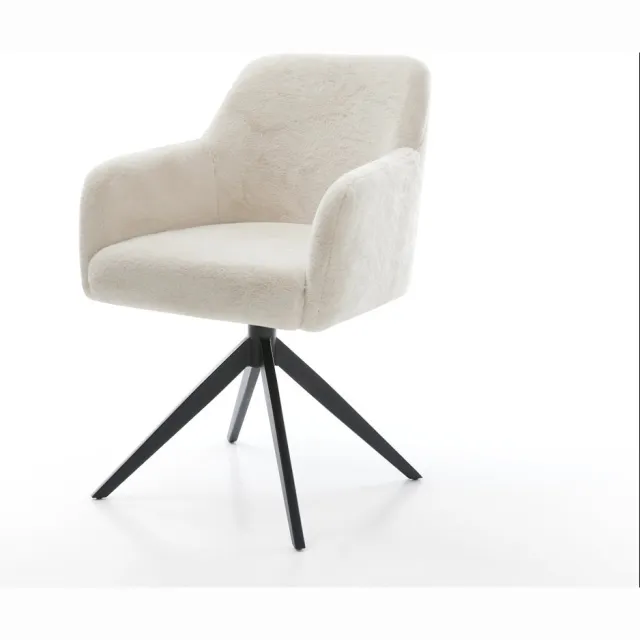DELIFE Eetkamerstoel Greg-Flex kruisframe breed zwart pluchen crème-wit 360° draaibaar rocker-functie pocketveer kern Creme-Weiß