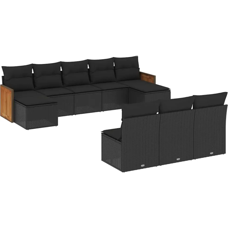 vidaXL 10-delige Loungeset met kussens poly rattan zwart, foto 3