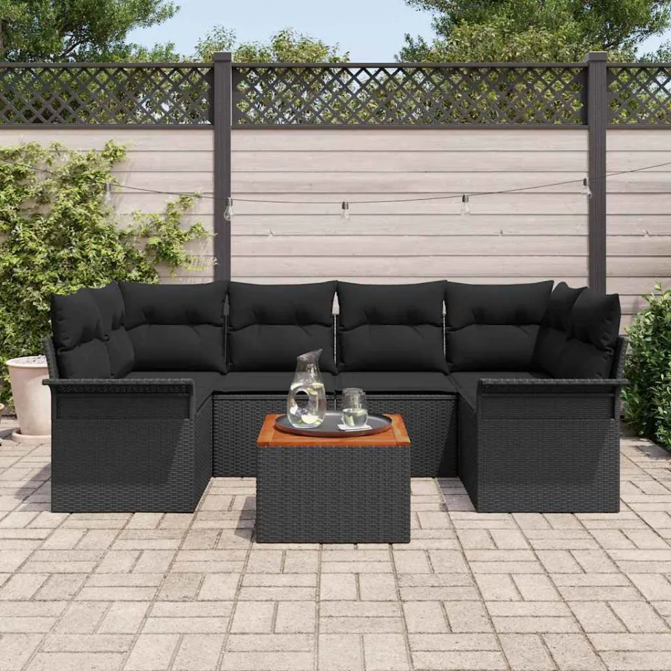 vidaXL Tuinbankenset 7 st Zwart poly rattan, foto 3