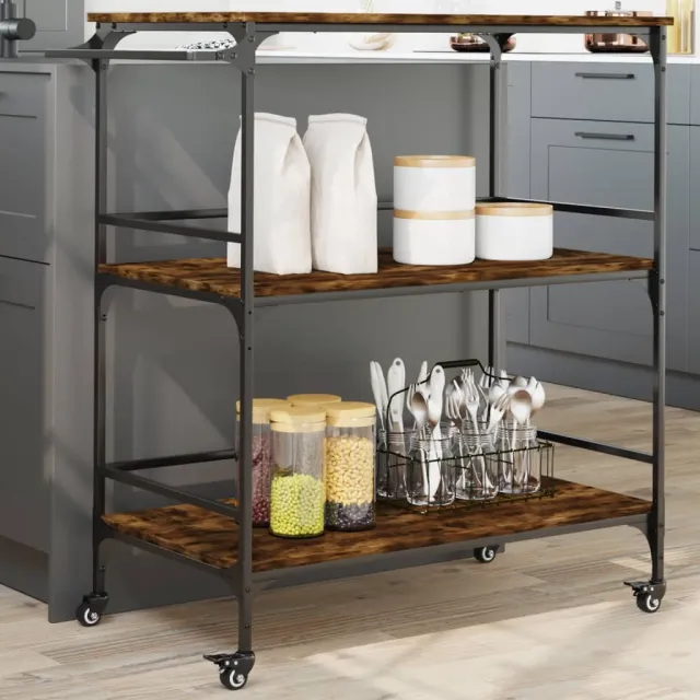 vidaXL Keukentrolley 100,5x50x105 cm bewerkt hout gerookt eikenkleurig Bruin