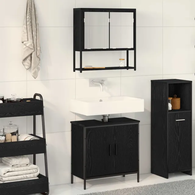 vidaXL Badkamermeubelset 2 st Zwart 60 x 30 x 60 cm Bewerkt hout, foto 2