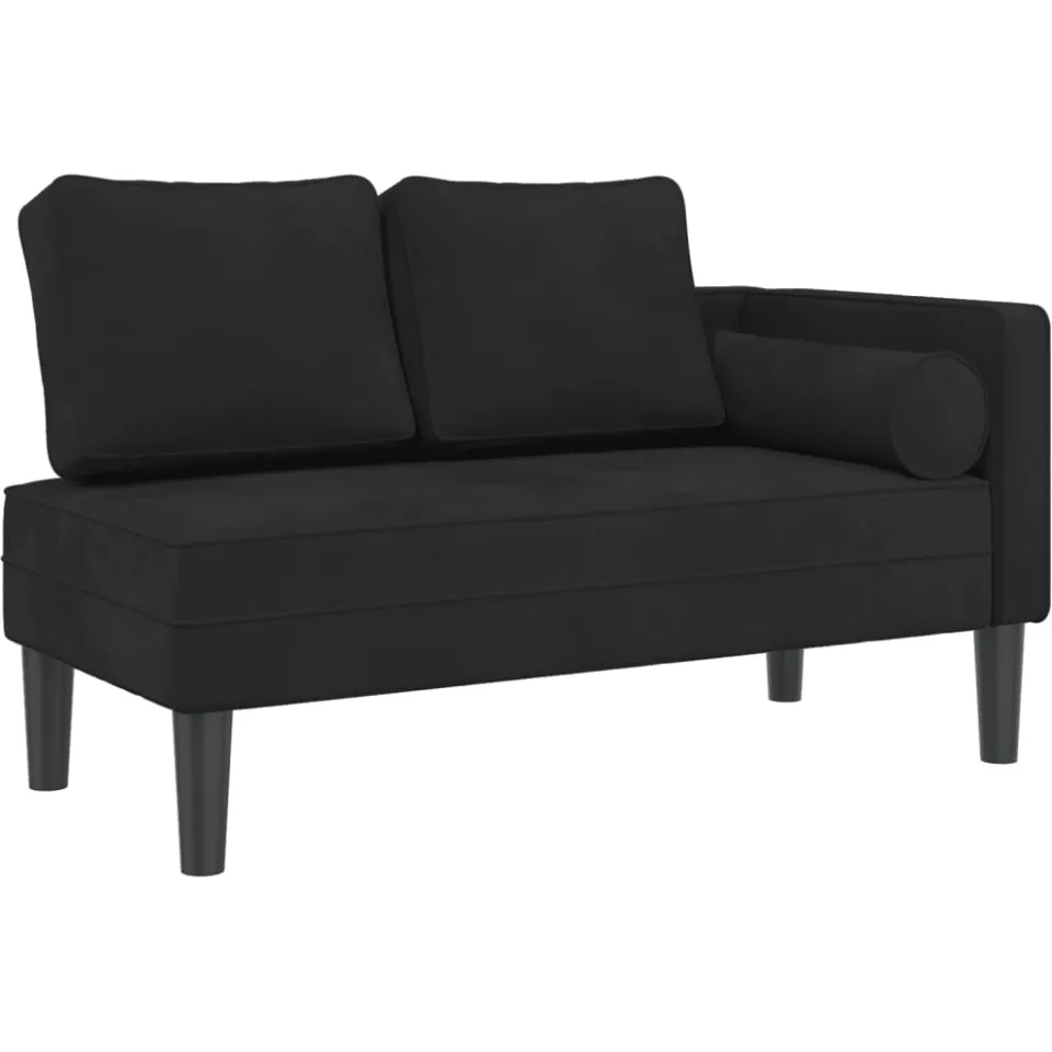 vidaXL Chaise longue met kussens fluweel zwart, foto 3