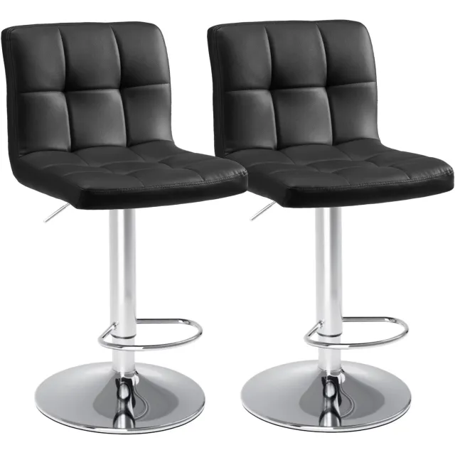 Whoopr® Set van 2 Leren Barkrukken – In Hoogte Verstelbare Barstoelen met Gestoffeerde Zitting & Comfortabele Rugleuning – Barkrukken met Gasveer voor Keuken, Kookeiland & Bar Zwart