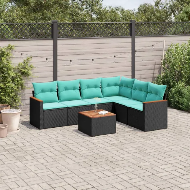 vidaXL 7-delige tuinbankset met kussens van zwart polyrotan, foto 2