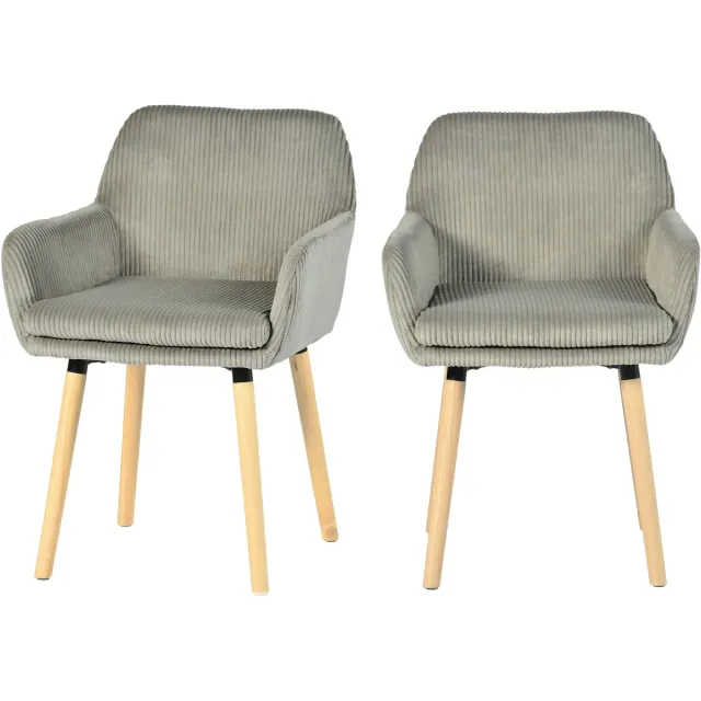 MEUBLE COSY Meubles Cosy Eetkamerstoel - Set Van 2 Fluweel Ribstof Houten Poten Scandinavisch Design - Lichtgrijs