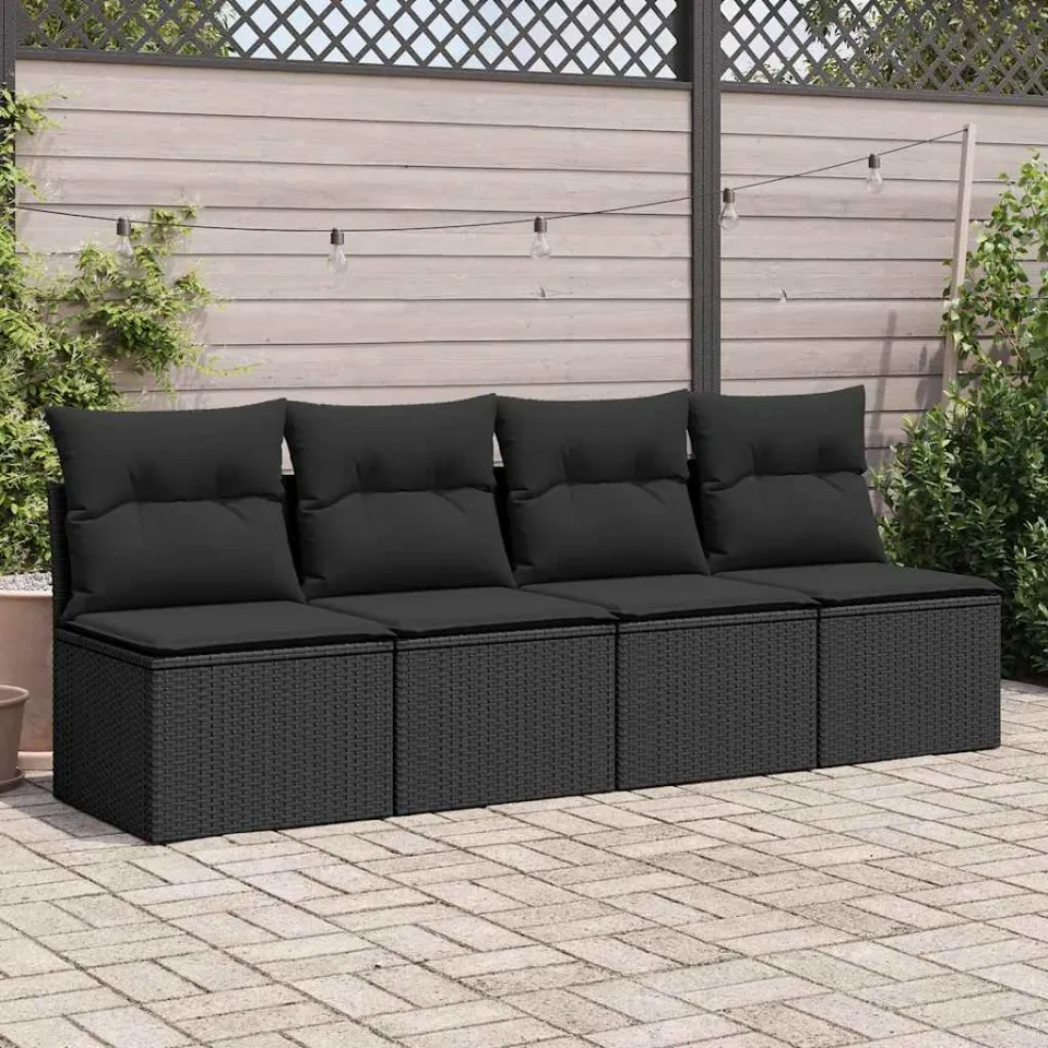 vidaXL 2-delige Loungeset met kussens poly rattan acacia zwart, foto 2